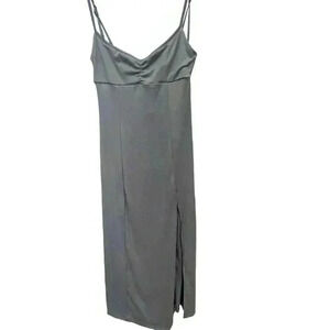 NWT Urban Outfitters Womens Midi V Neck Adjustable Strap Slit Tank Dress Blue XS
